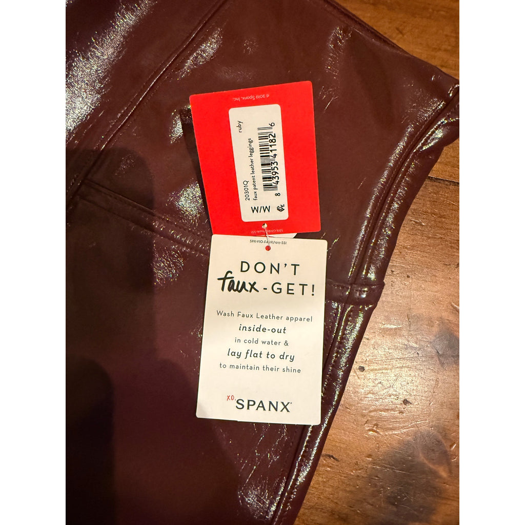 SPANX Faux Patent Leather Leggings Ruby - Medium Petite