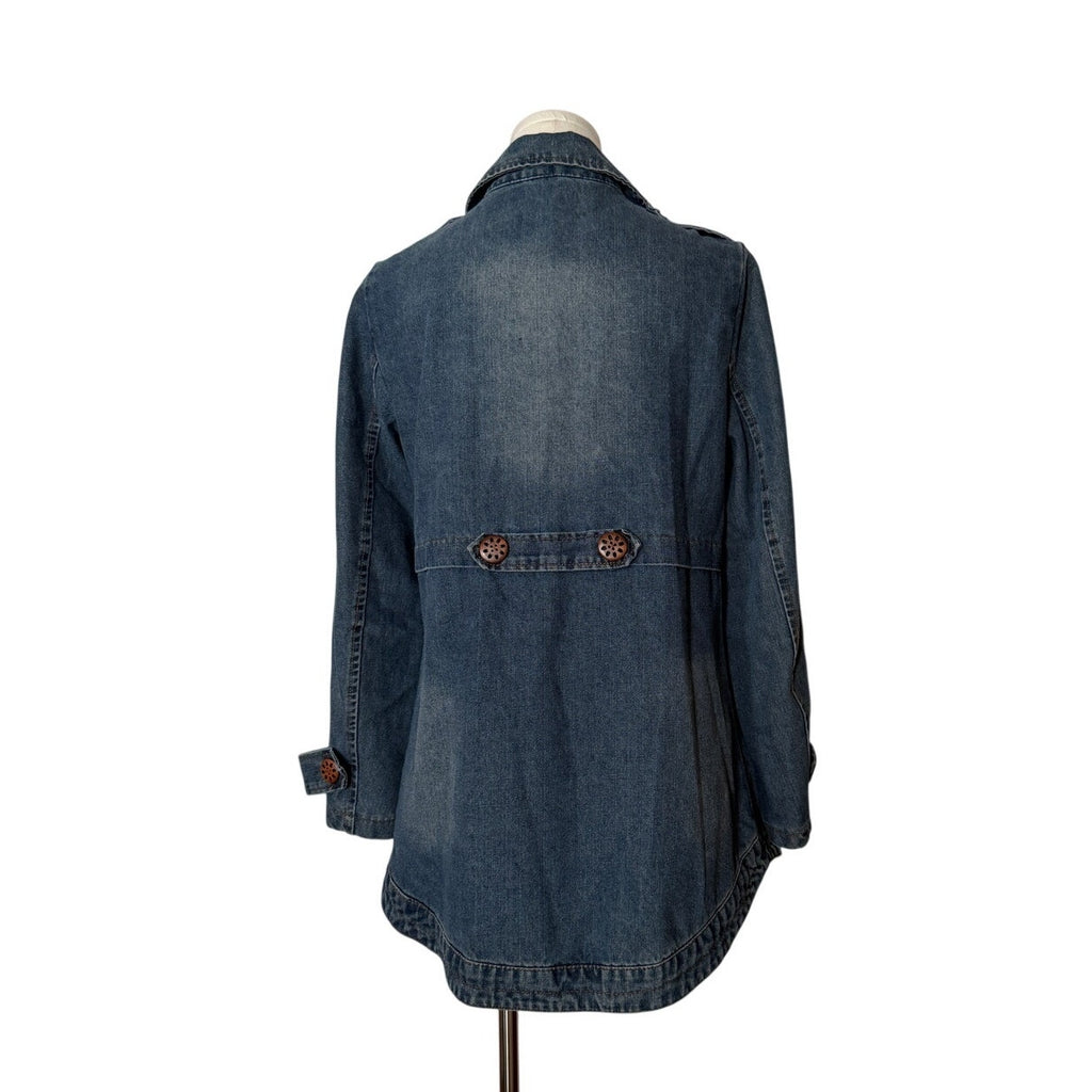 Vintage Denim Double-Breasted Wood Button Jacket Curved Bottom - S