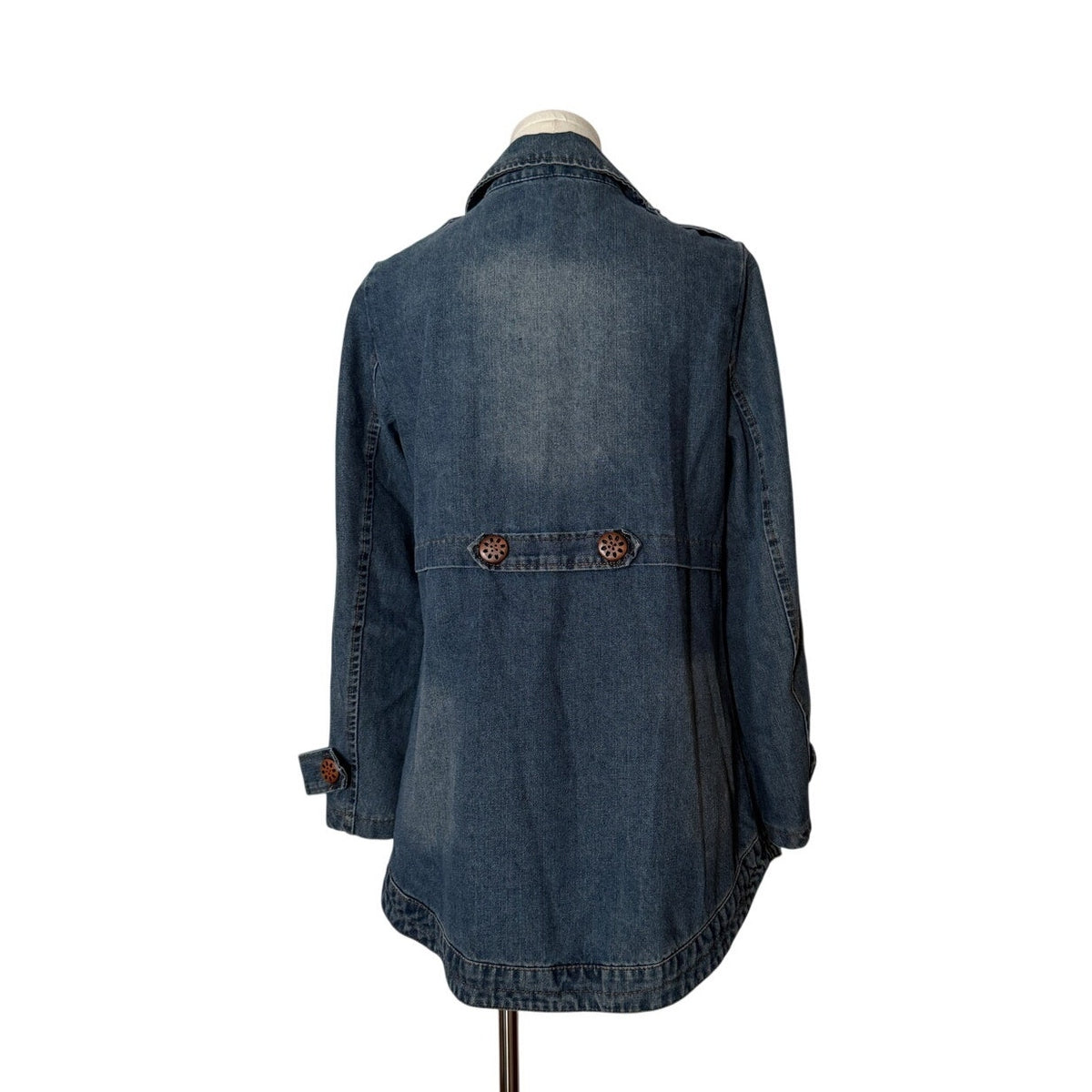 Vintage Denim Double-Breasted Wood Button Jacket Curved Bottom - S