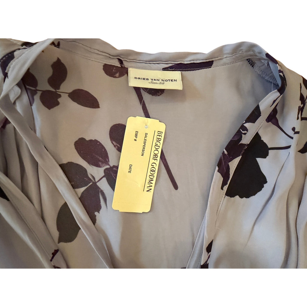 Dries Van Noten Tie Front Shirtdress Purple Floral - Size 38/ US 6