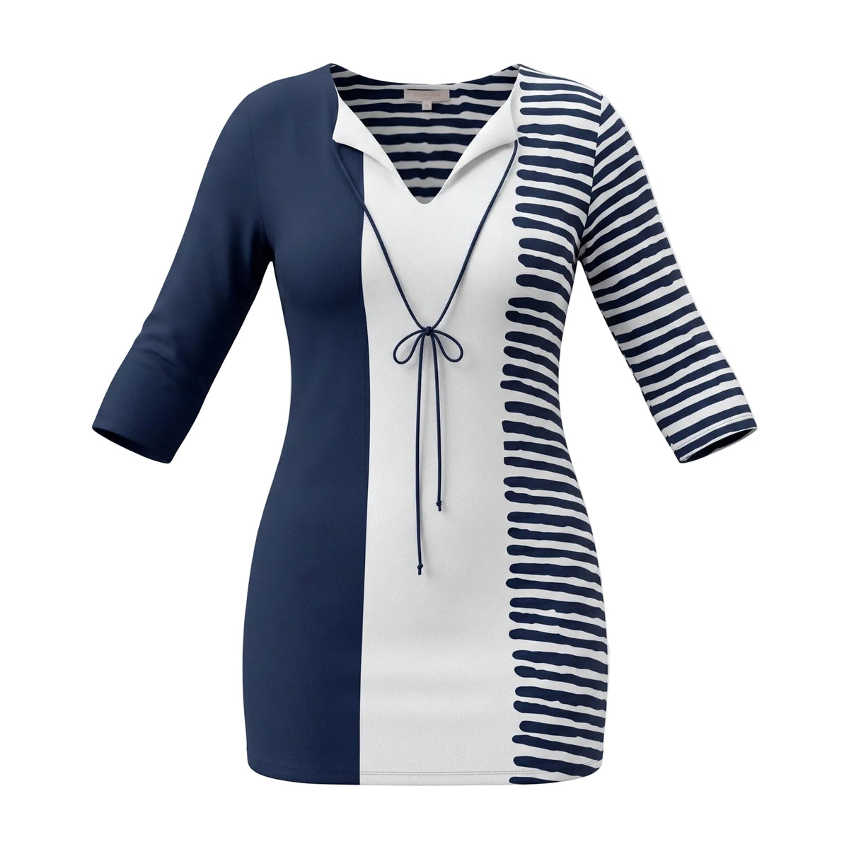 Shiraleah Navy & White Cotton Lawn Colorblock Striped Dress M