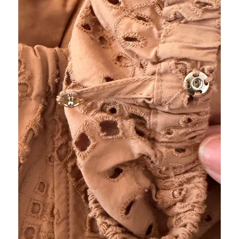 Ganni Broderie Anglaise Eyelet Blouse Camel Brown Cotton Climate Tagged- 36 /US8