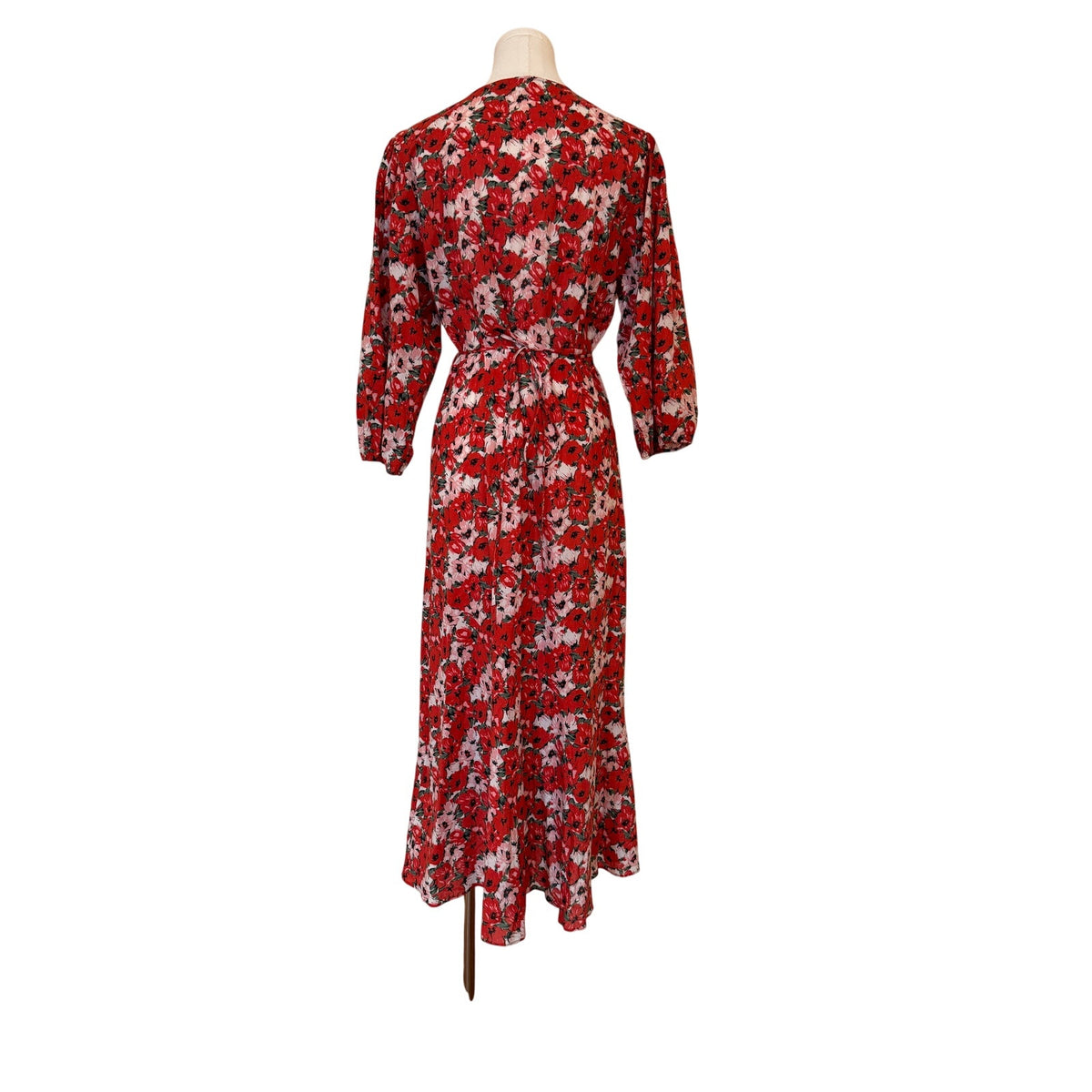 Rixo London Red Floral Cotton Wrap Dress Lightweight - Medium
