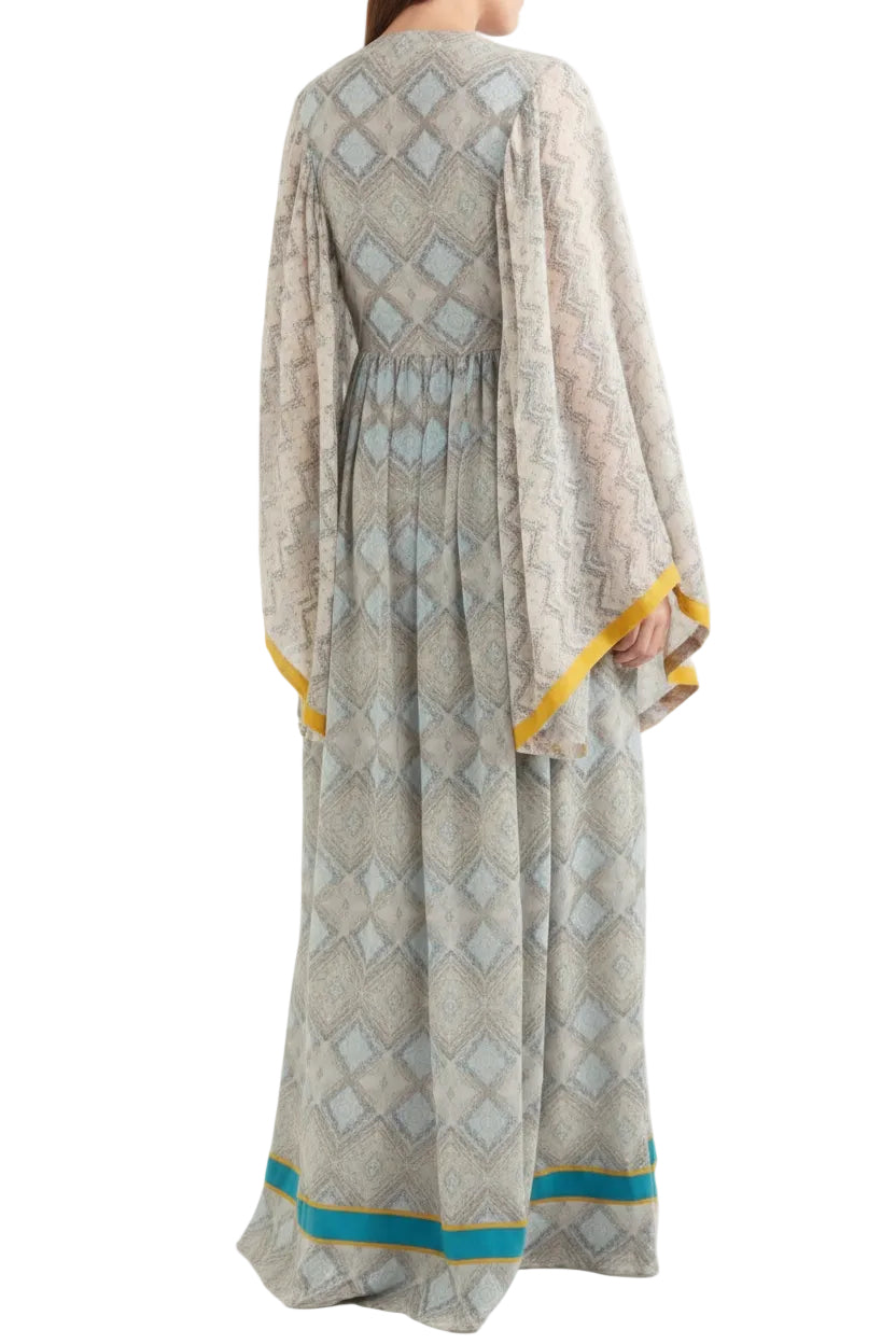 Talitha Jasmin Silk Lace-Up Printed Maxi Dress in Ivory Size S