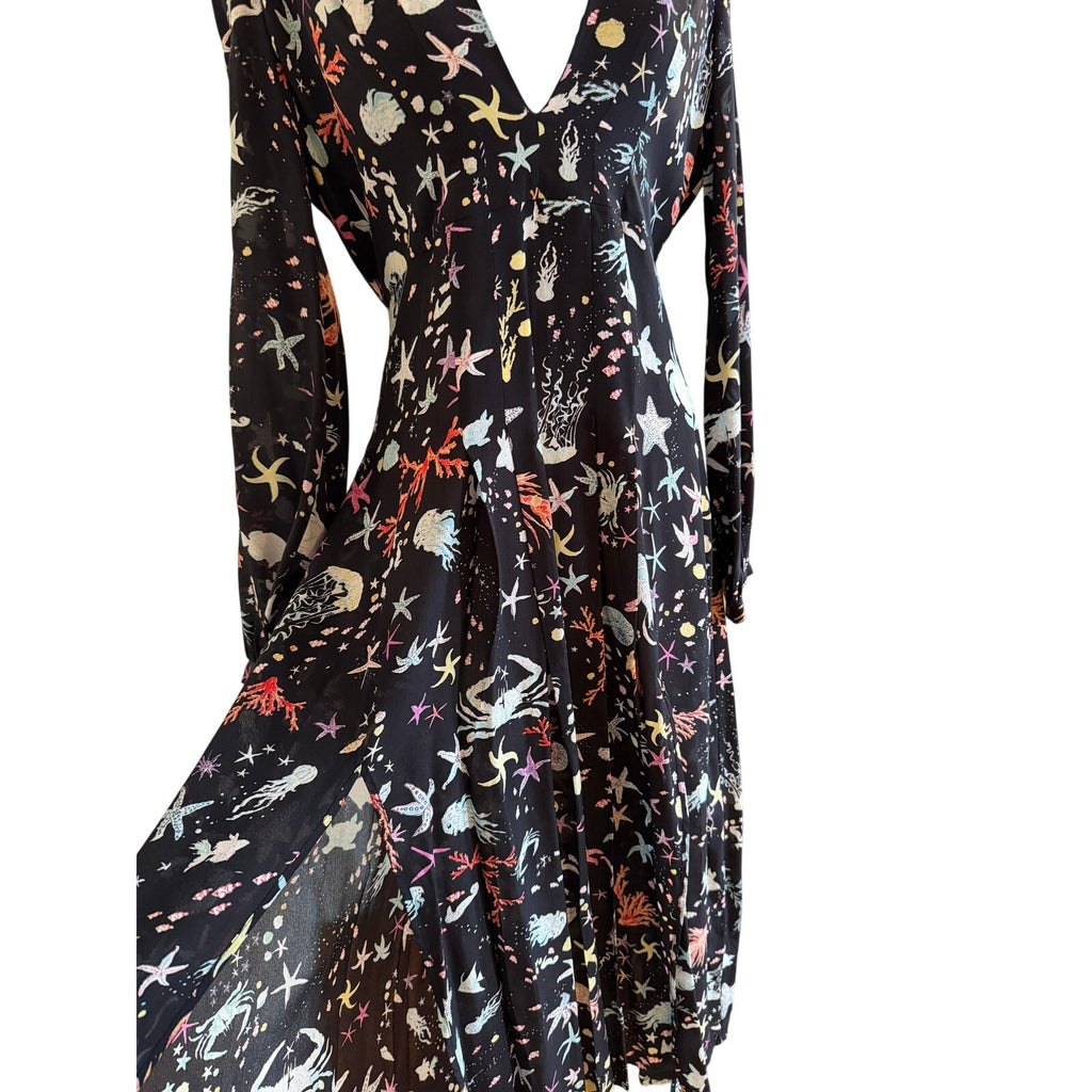 Rixo Under the Sea Camellia Silk Dress US Medium