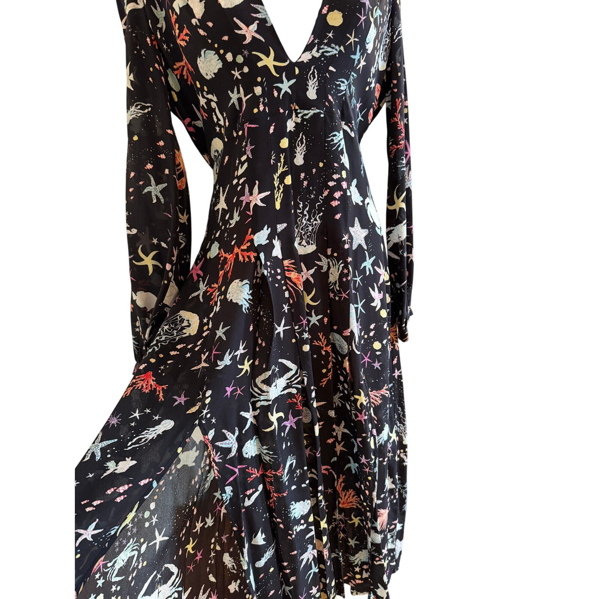 Rixo Under the Sea Camellia Silk Dress US Medium