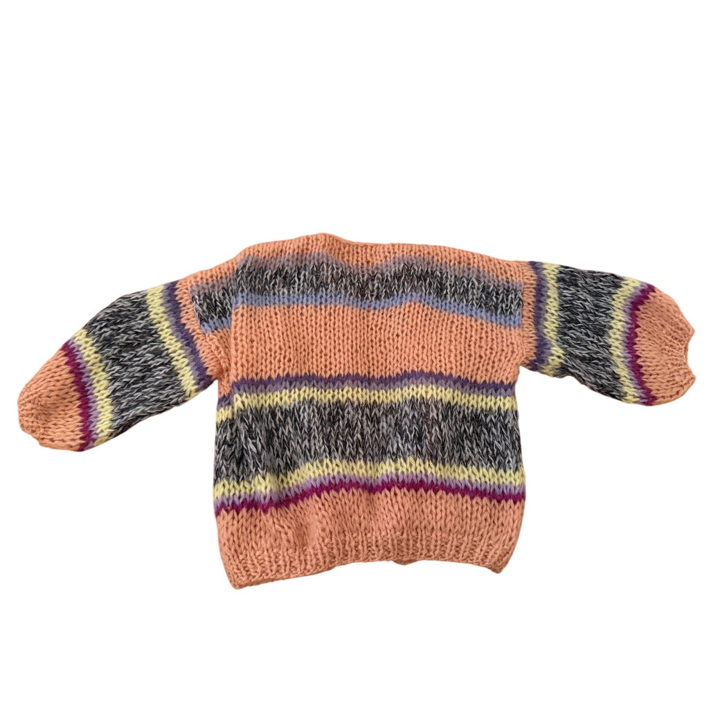 Maiami Galore Big Cardigan Hand-Knit Mohair Wool Multicolor Stripe Open Front XS