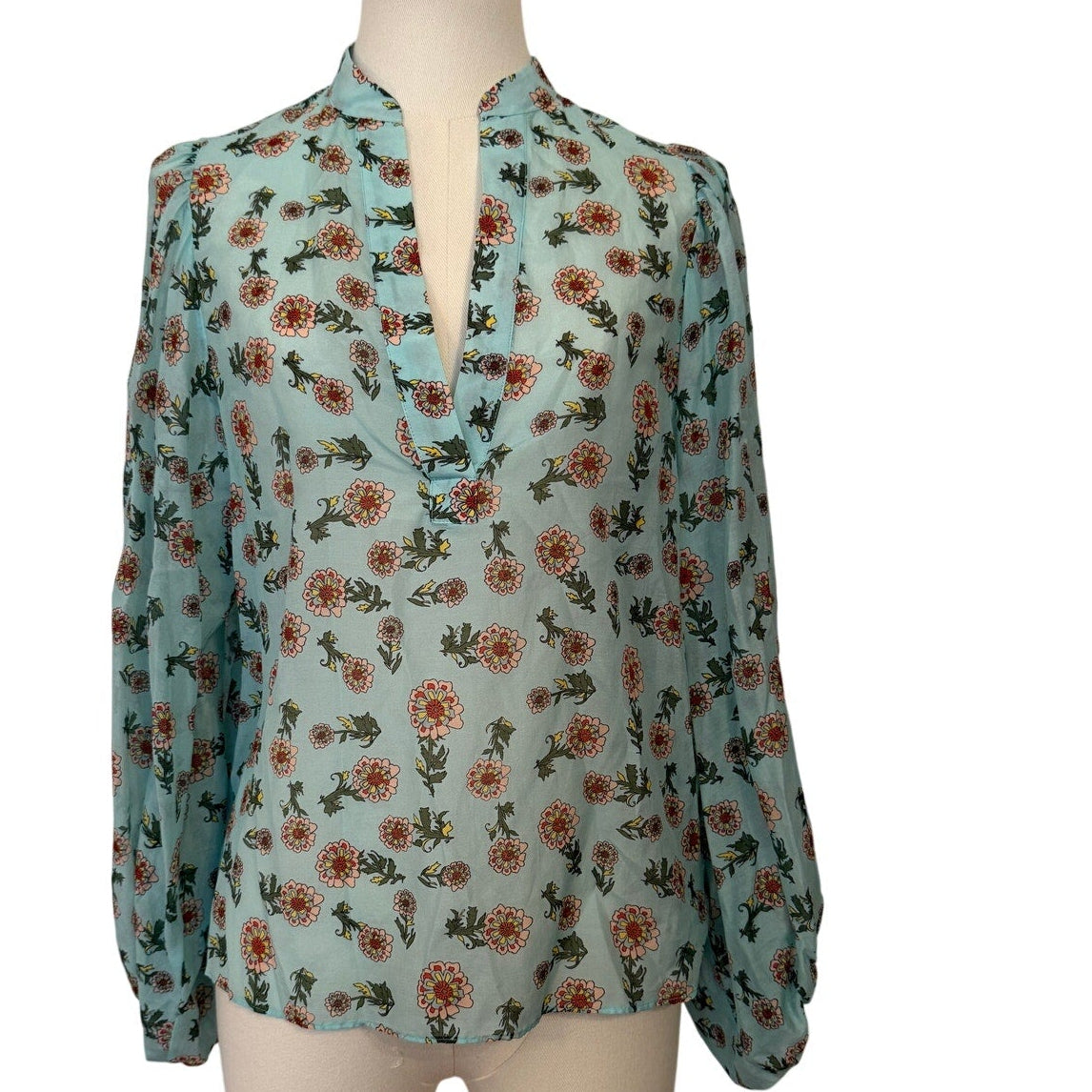 Alice & Olivia Light Blue Floral Raya Blouse XS