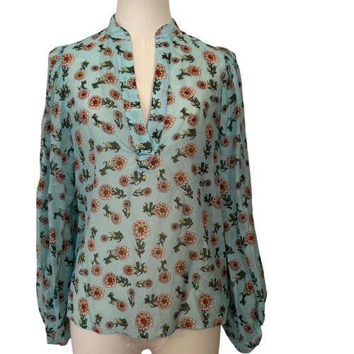 Alice & Olivia Light Blue Floral Raya Blouse XS