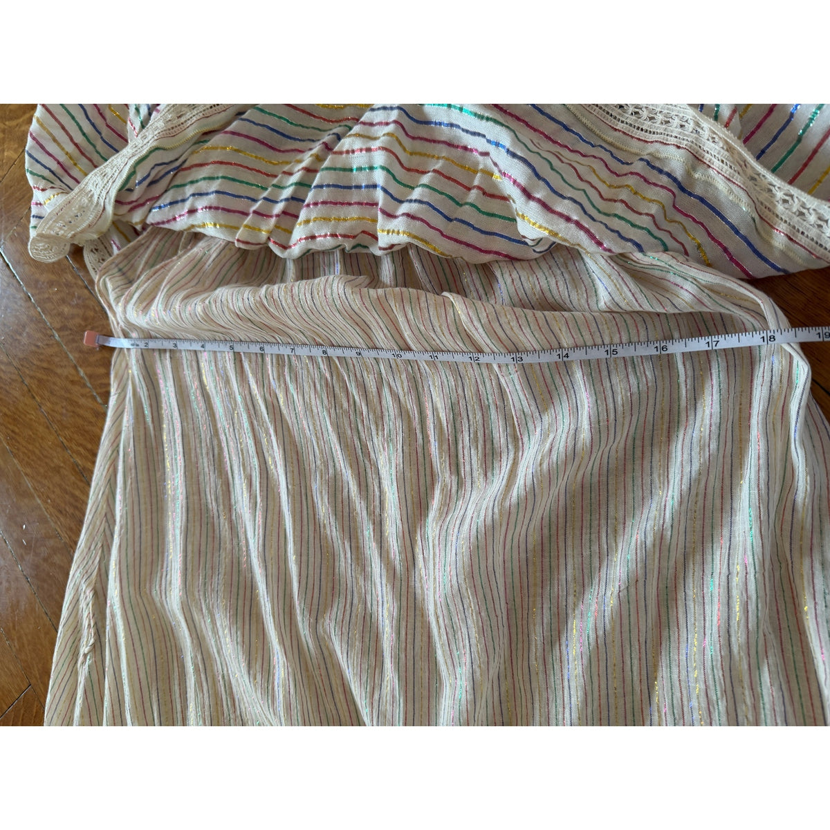 Miguelina Amiya Off-Shoulder Sheer Dress Metallic Stripe Multicolor Lace -Size M
