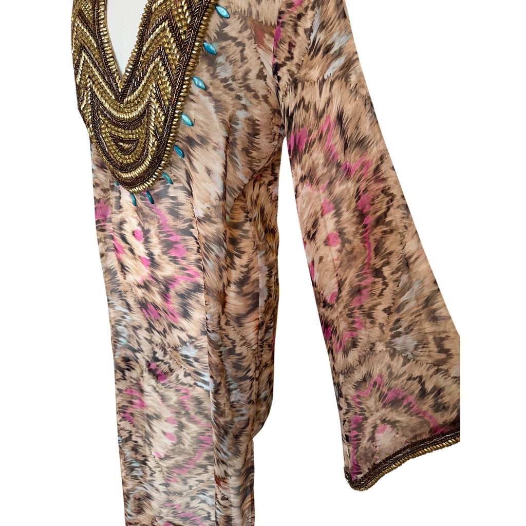 TAJ TAJ by Sabrina Crippa Animal Print Kaftan Maxi Dress M
