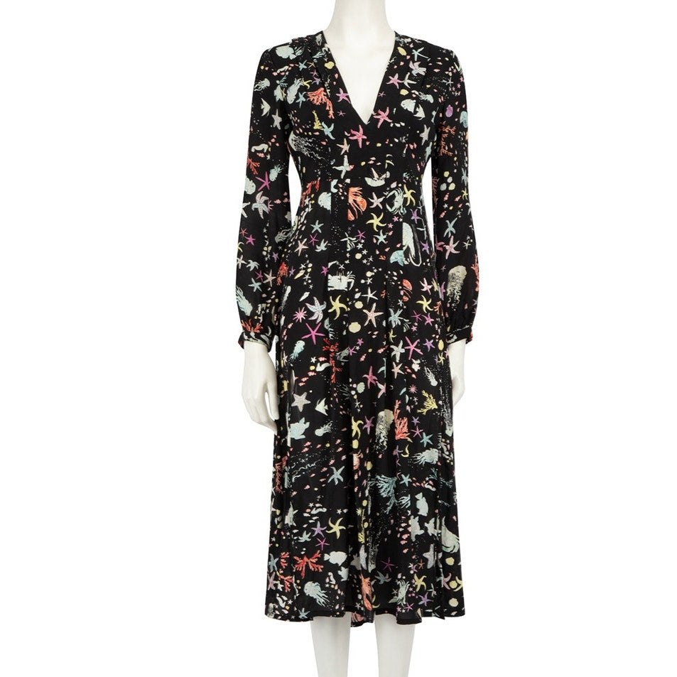 Rixo Under the Sea Camellia Silk Dress US Medium