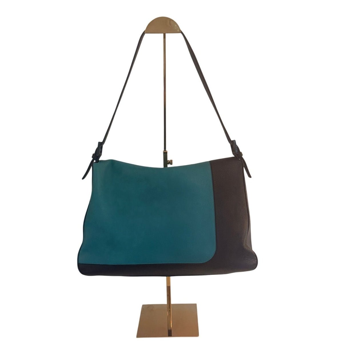 Fendi Peach Teal Coral Colorblock Leather Flap Shoulder Bag