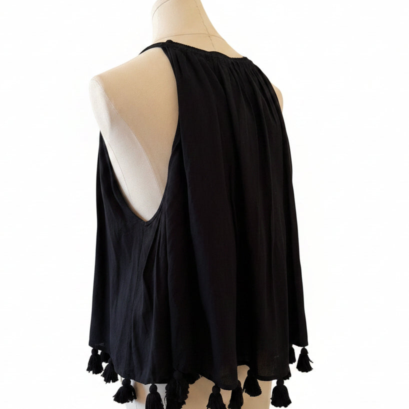 Apiece Apart Black Cotton Top with Pom Trim Size 8