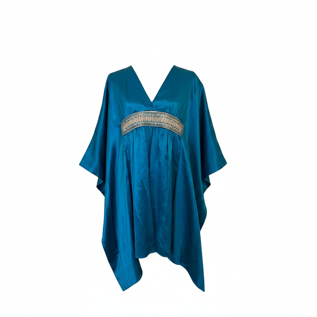 Paul & Joe Paris NWOT Aqua Mini Dress V-Neck Embellished Silk Lined - 42