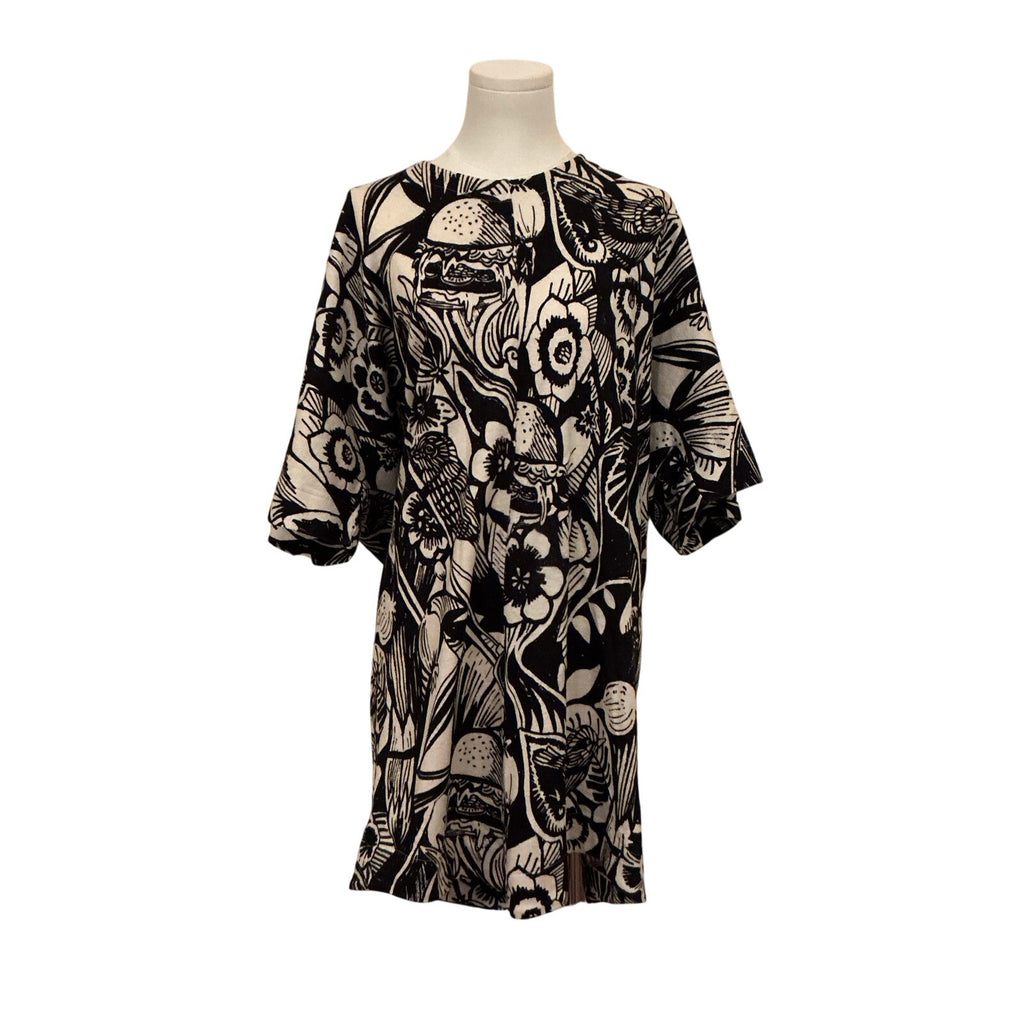 Sportmax Black & White Doodle Print Dolman Sleeve Dress - M