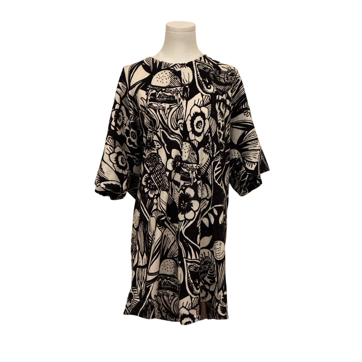 Sportmax Black & White Doodle Print Dolman Sleeve Dress - M