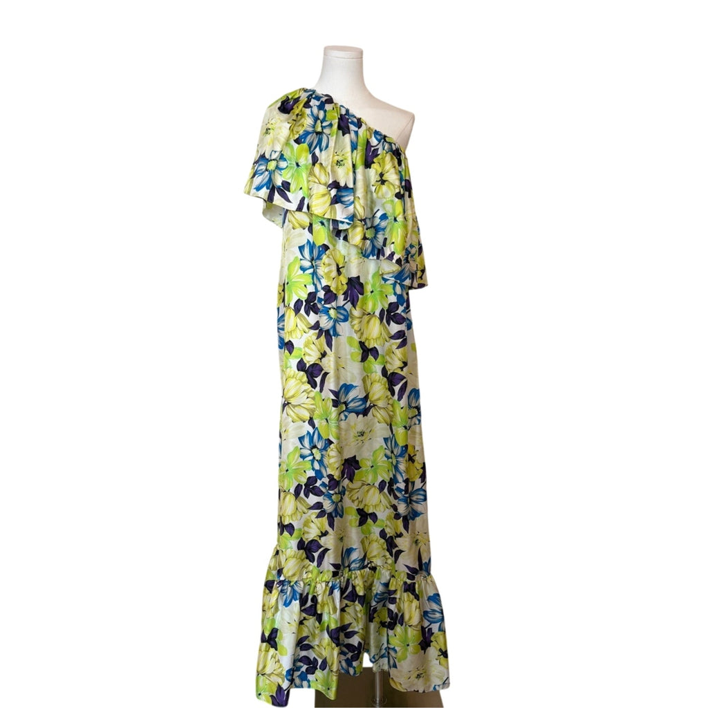 MSGM Milano Green Floral One-Shoulder Silk Maxi Dress 42 (US 8-10)
