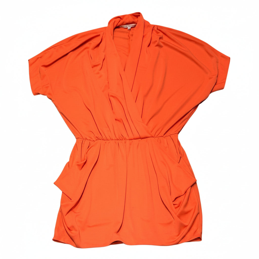 Rachel Roy Draped Ruched Waist Blouse Neon Orange Dolman Sleeve Size M