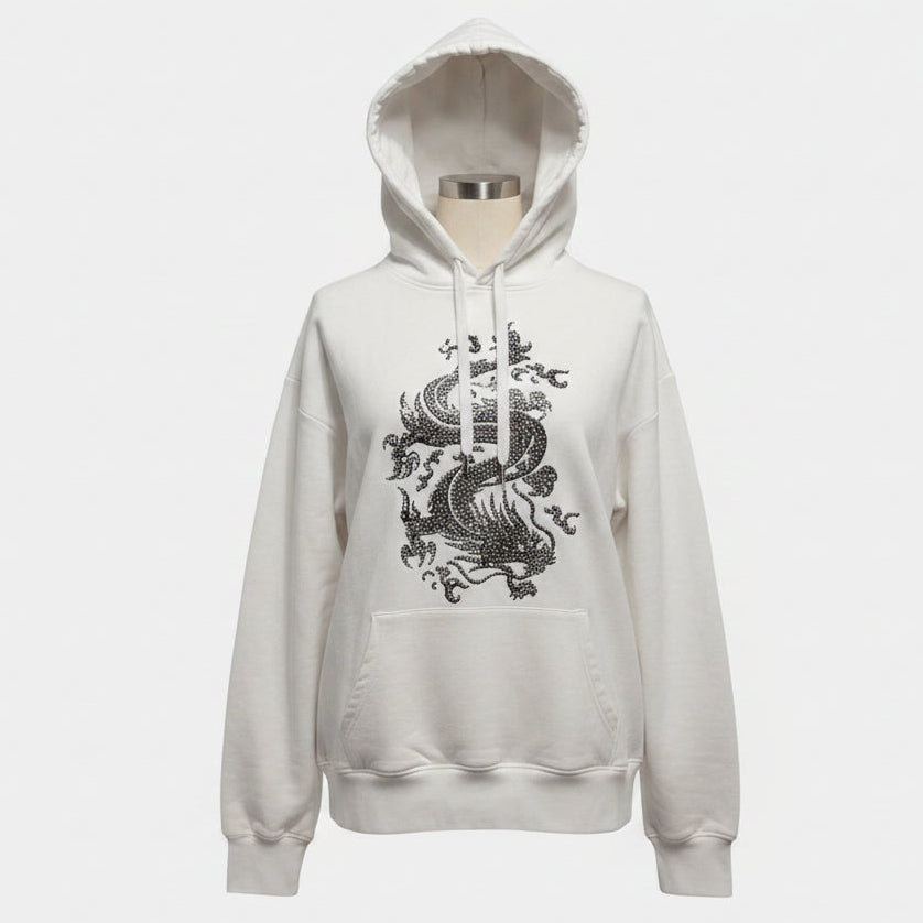 Maje Tragon White Sweatshirt Hoodie w/Embellishments - Medium