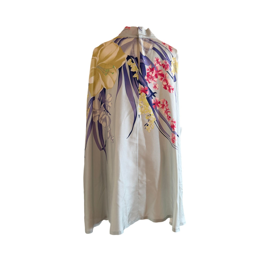 Dries Van Noten Blue Floral Silk Cape OS