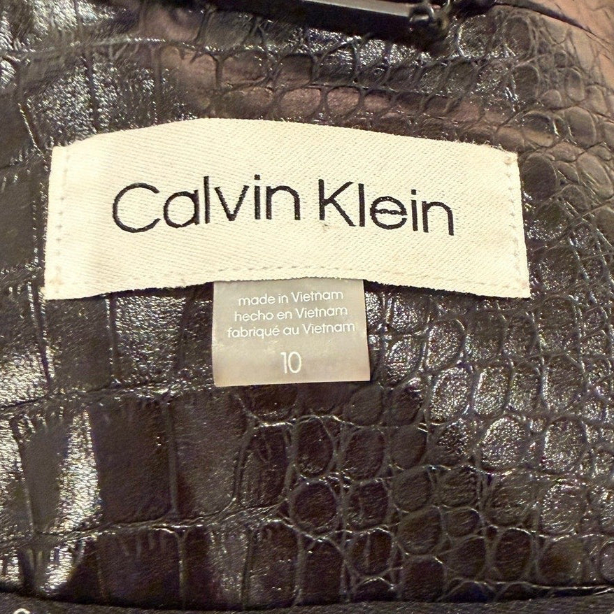Bailey Grace Closet Concierge Calvin Klein black croc-embossed faux leather trucker jacket interior label
