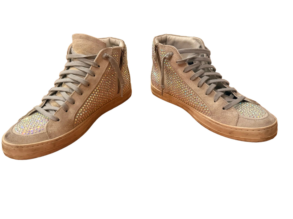 Bailey Grace Closet Concierge P448 high-top sneakers in grey suede with iridescent crystal embellishments and side zips