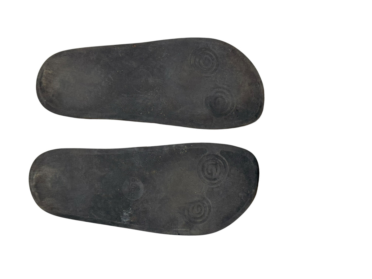 Bailey Grace Closet Concierge black rubber Gucci slide sandal footbeds with embossed GG monogram branding
