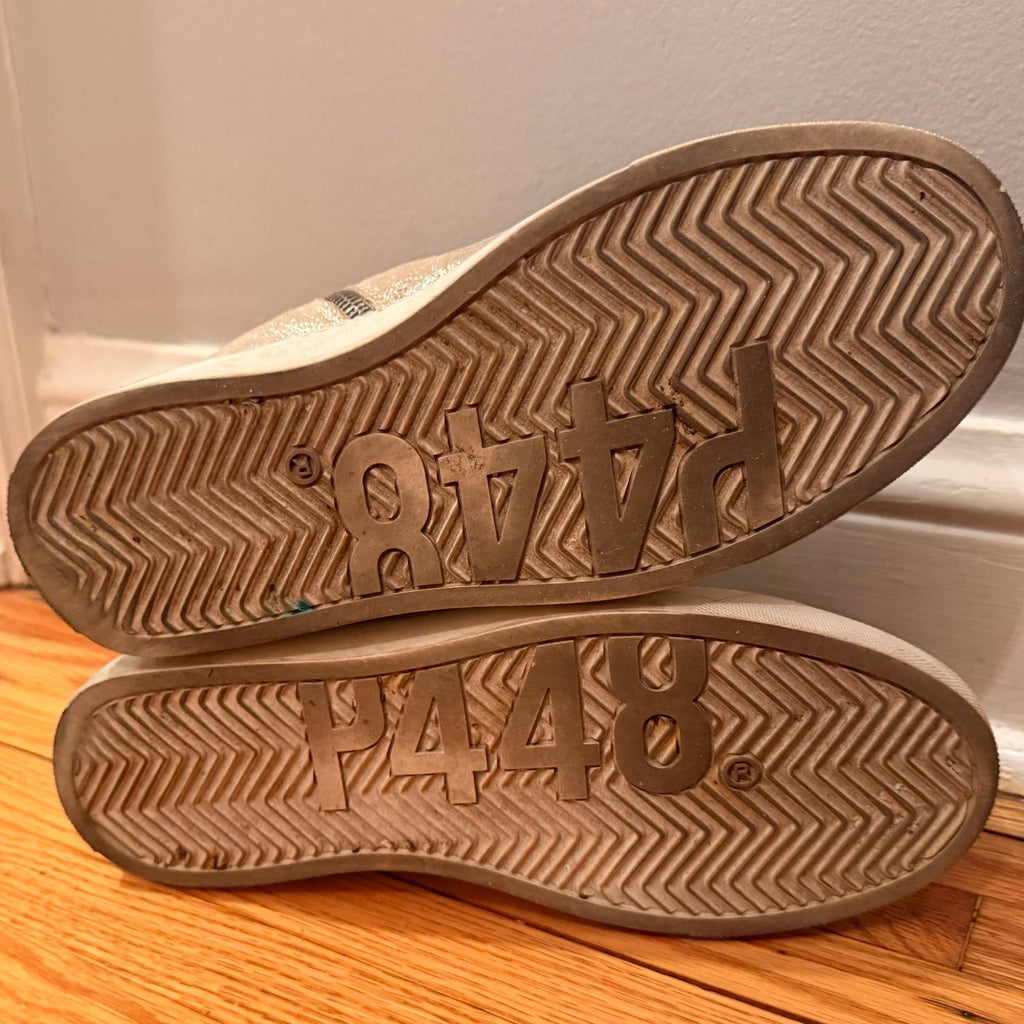 Bailey Grace Closet Concierge P448 high top sneakers showing the durable rubber soles with embossed logo branding