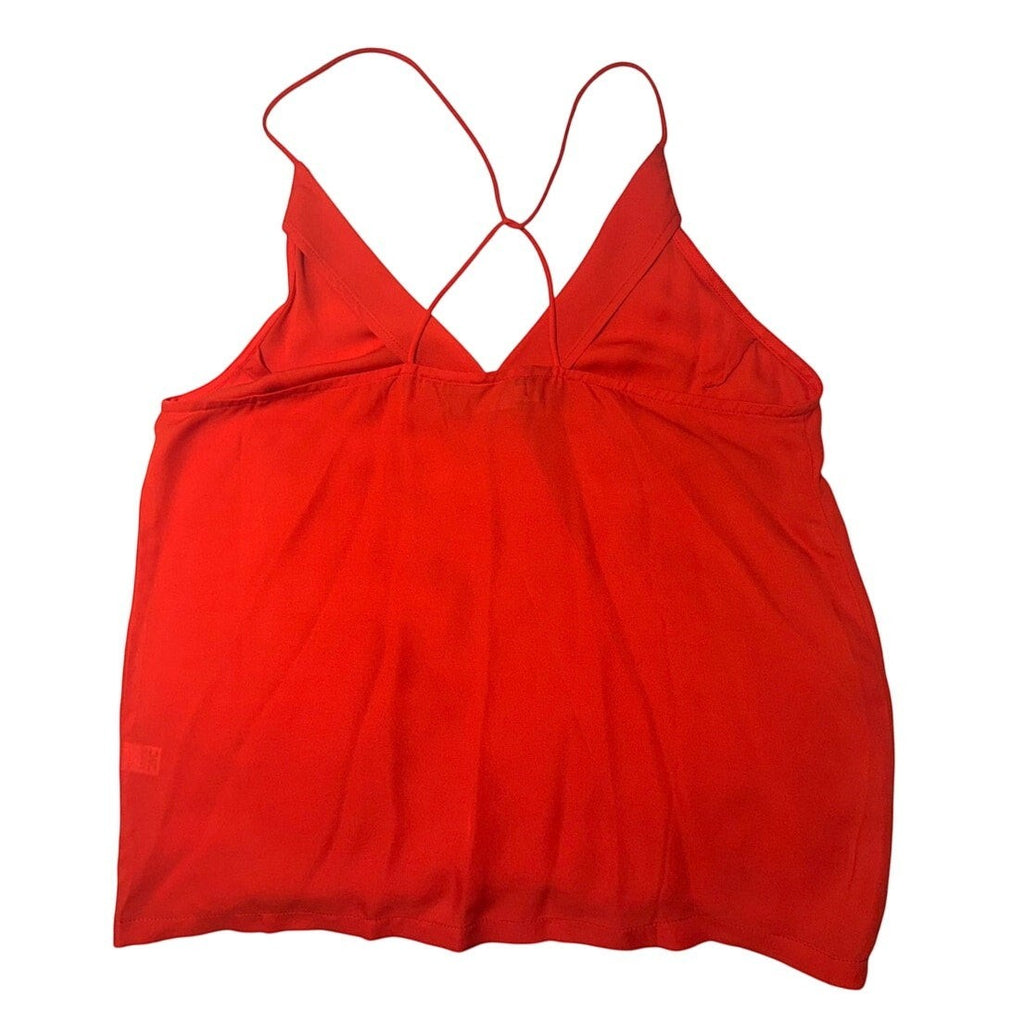 Bailey Grace Closet Concierge MYNE red silk camisole top with a surplice wrap front and adjustable crisscross straps.
