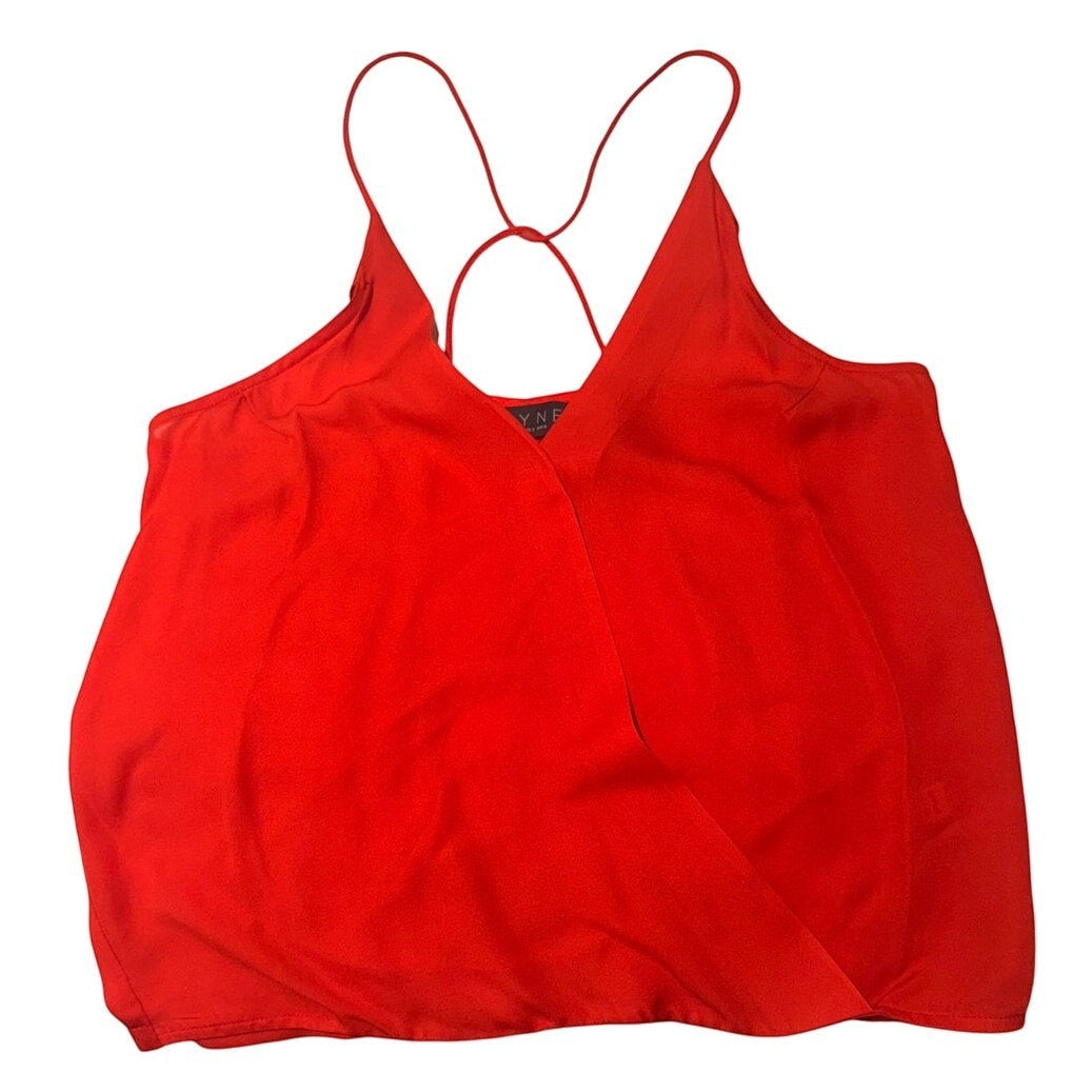 Bailey Grace Closet Concierge MYNE red silk wrap camisole with crisscross spaghetti straps and surplice front
