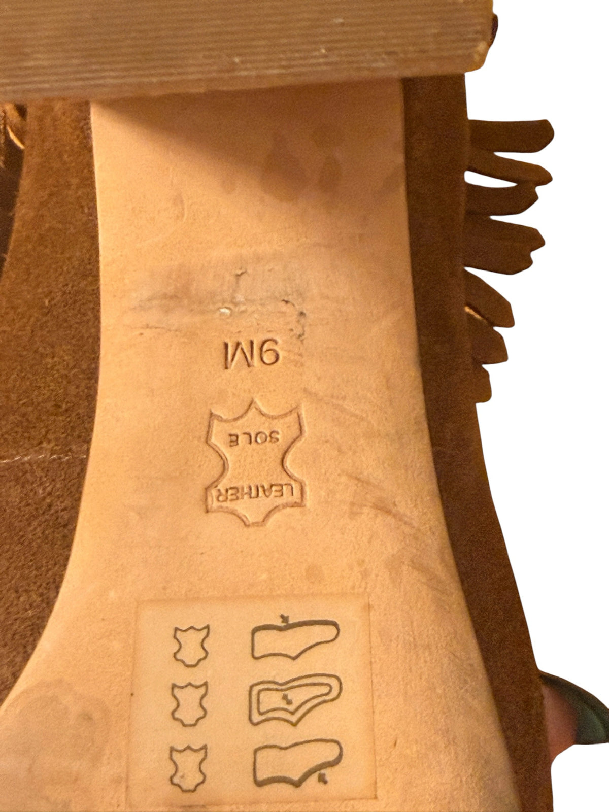 Bailey Grace Closet Concierge Tory Burch brown suede moccasin leather sole with size 9M stamp and block heel detail