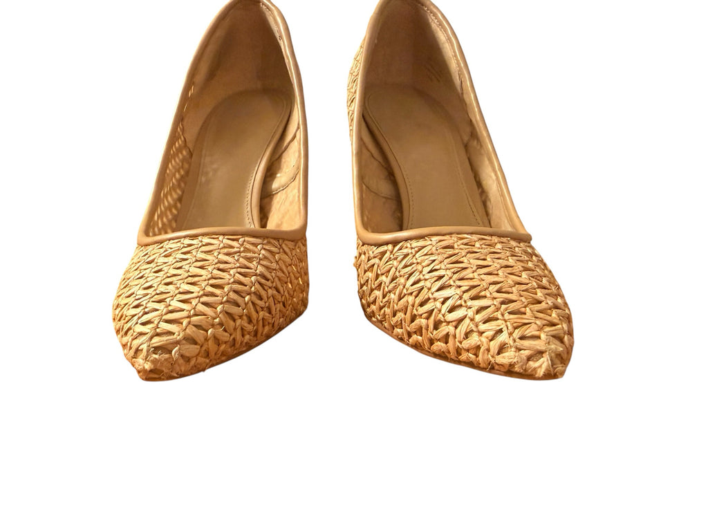 Bailey Grace Closet Concierge tan woven raffia pointed-toe stiletto pumps with a sophisticated textured upper.