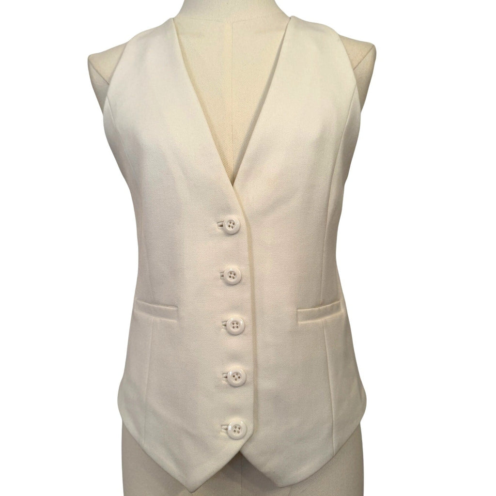 Beige waistcoat on a mannequin against a white background
