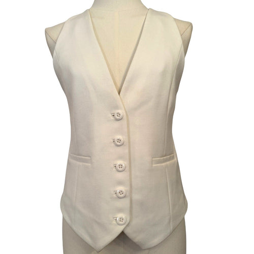 Beige waistcoat on a mannequin against a white background