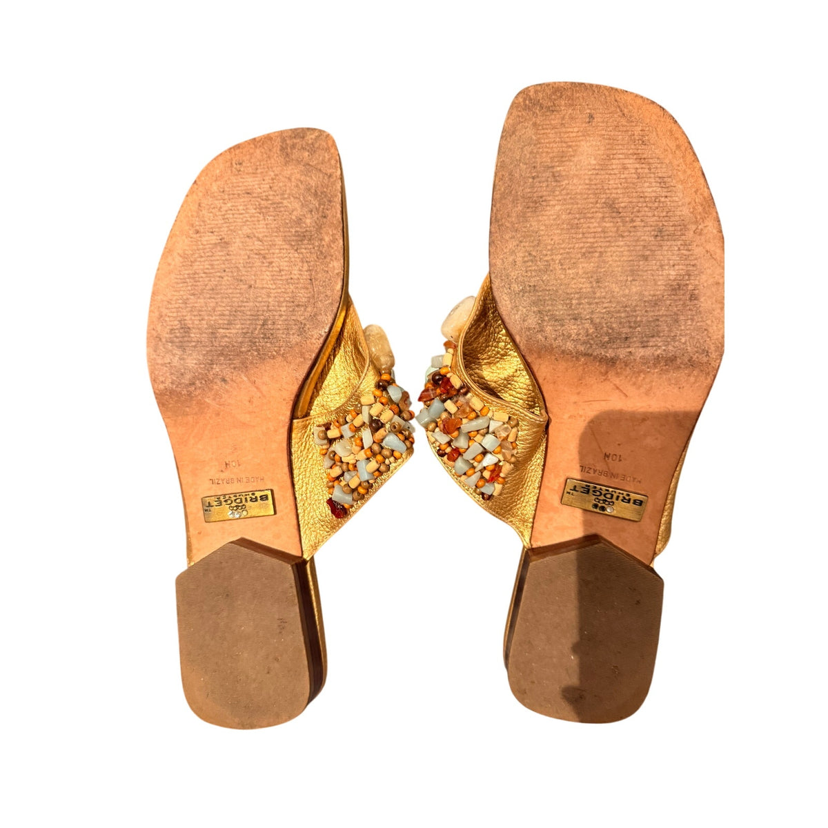 Bridget Sandals - Handcrafted Gold Multicolor Beaded Sandals Size 10