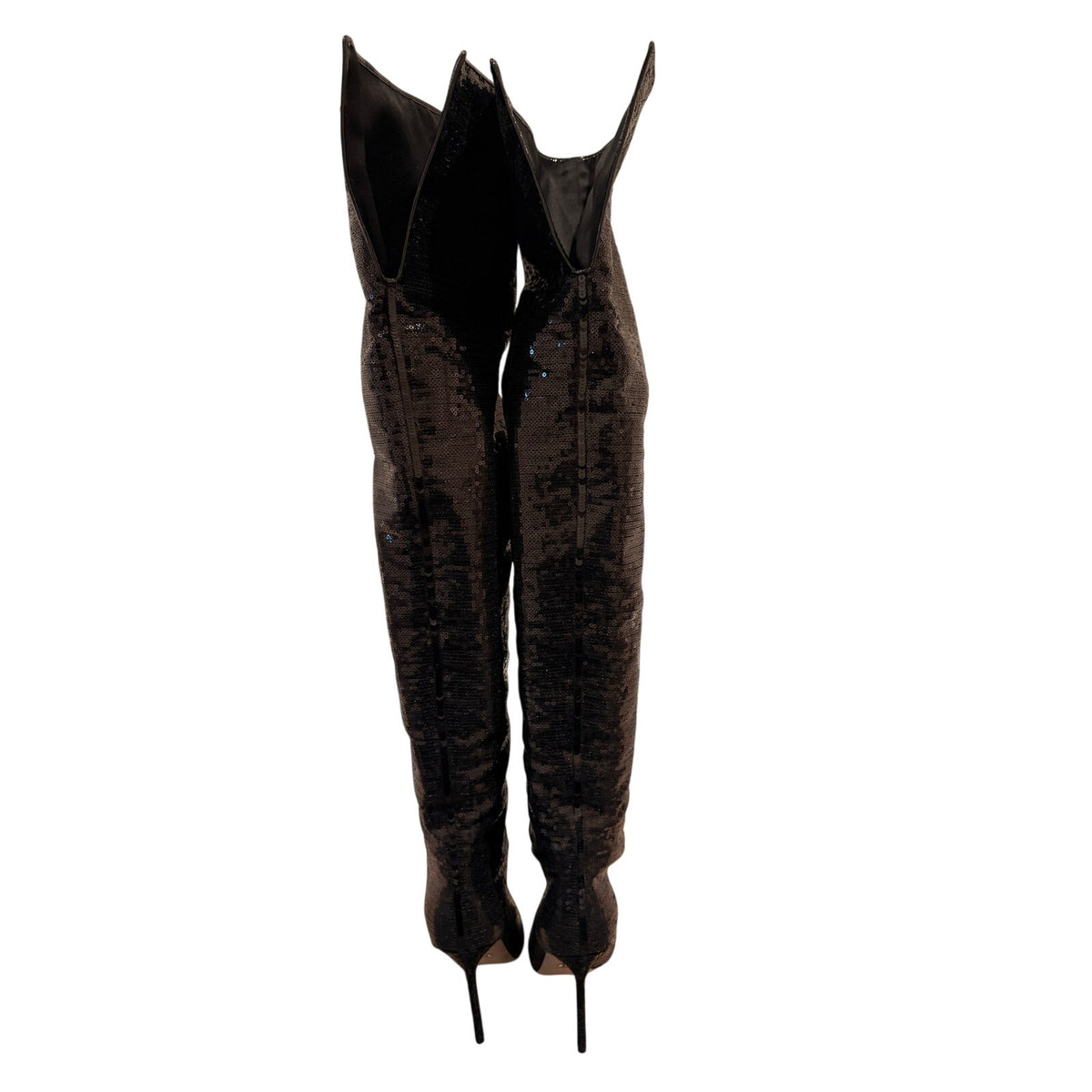 Sergio Rossi Black Sequin Over-the-Knee Stiletto Boots Size EU 41