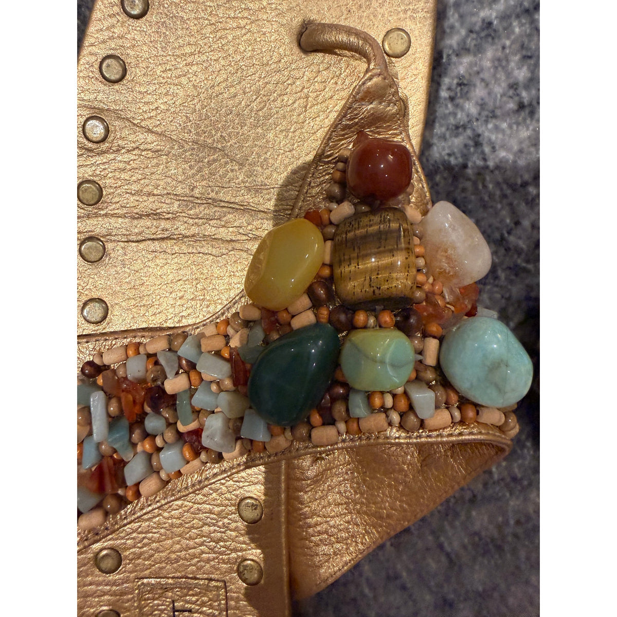 Bridget Sandals - Handcrafted Gold Multicolor Beaded Sandals Size 10