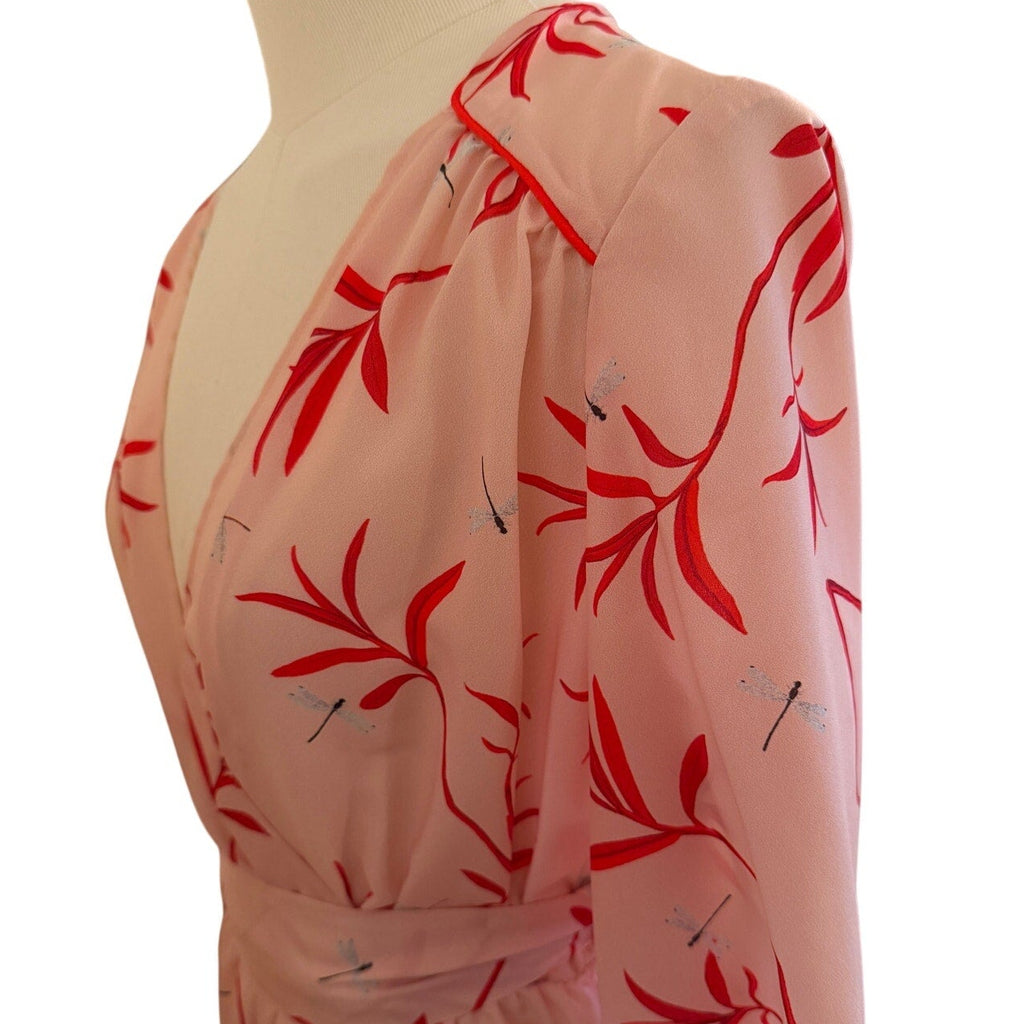 Borgo De Nor Pink Red Fireflies Faux-Wrap Dress Size 10