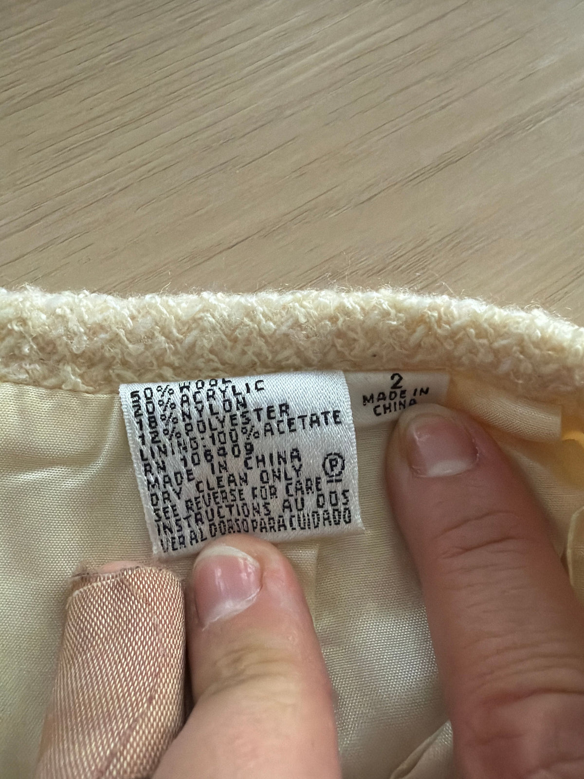 Cream Wool Blend Pencil Mini or Mid Skirt Size 2 - Image 3