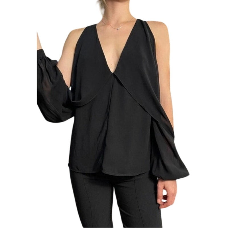 Dion Lee Black Off-the-Shoulder Silk Blouse Top US 6