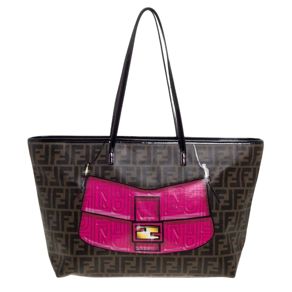 FENDI Zucca Shopper Tote Trompe L'Oeil Pink Baguette