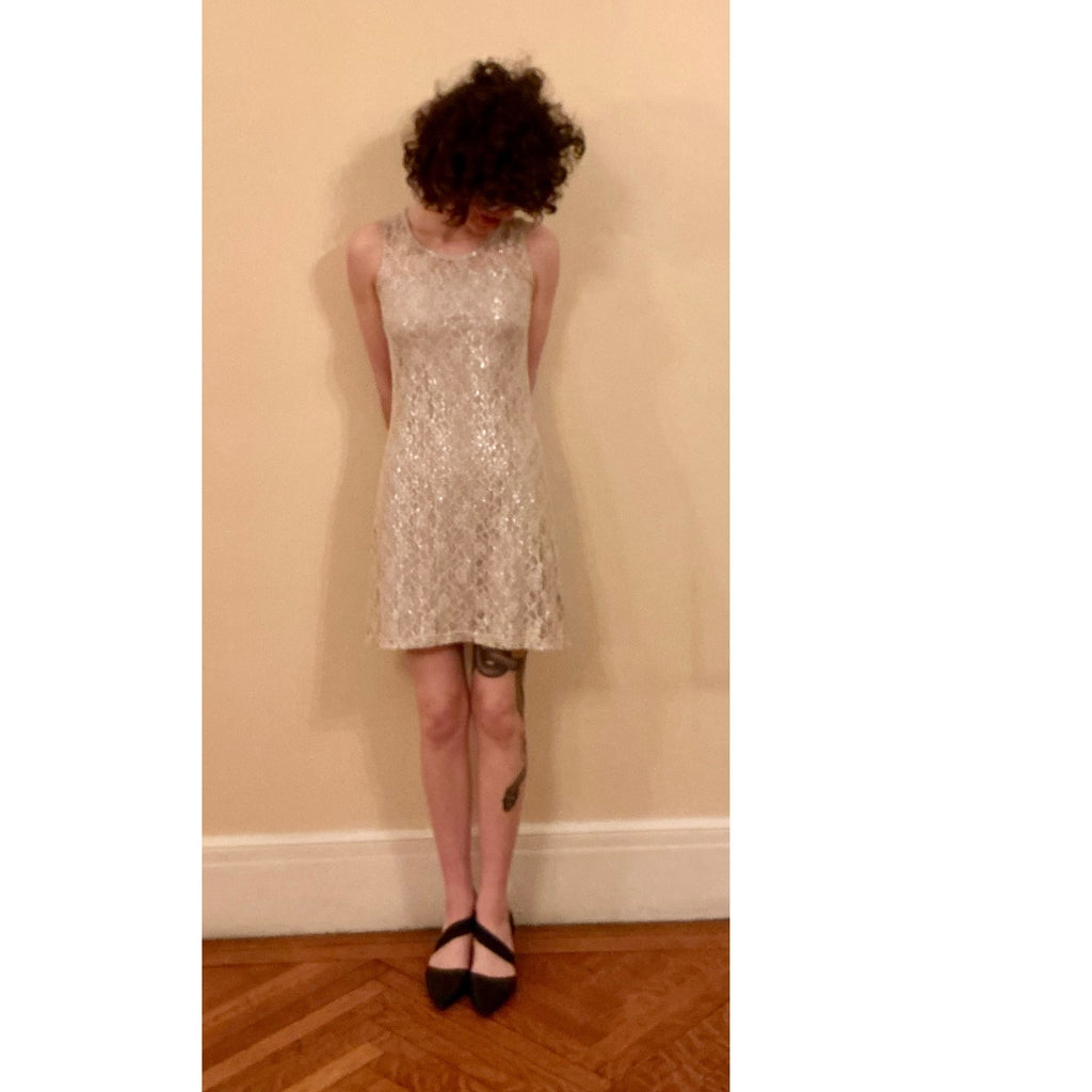 Ici Et Maintenant Silver Sleeveless Shift Dress Size 40 (US 4)
