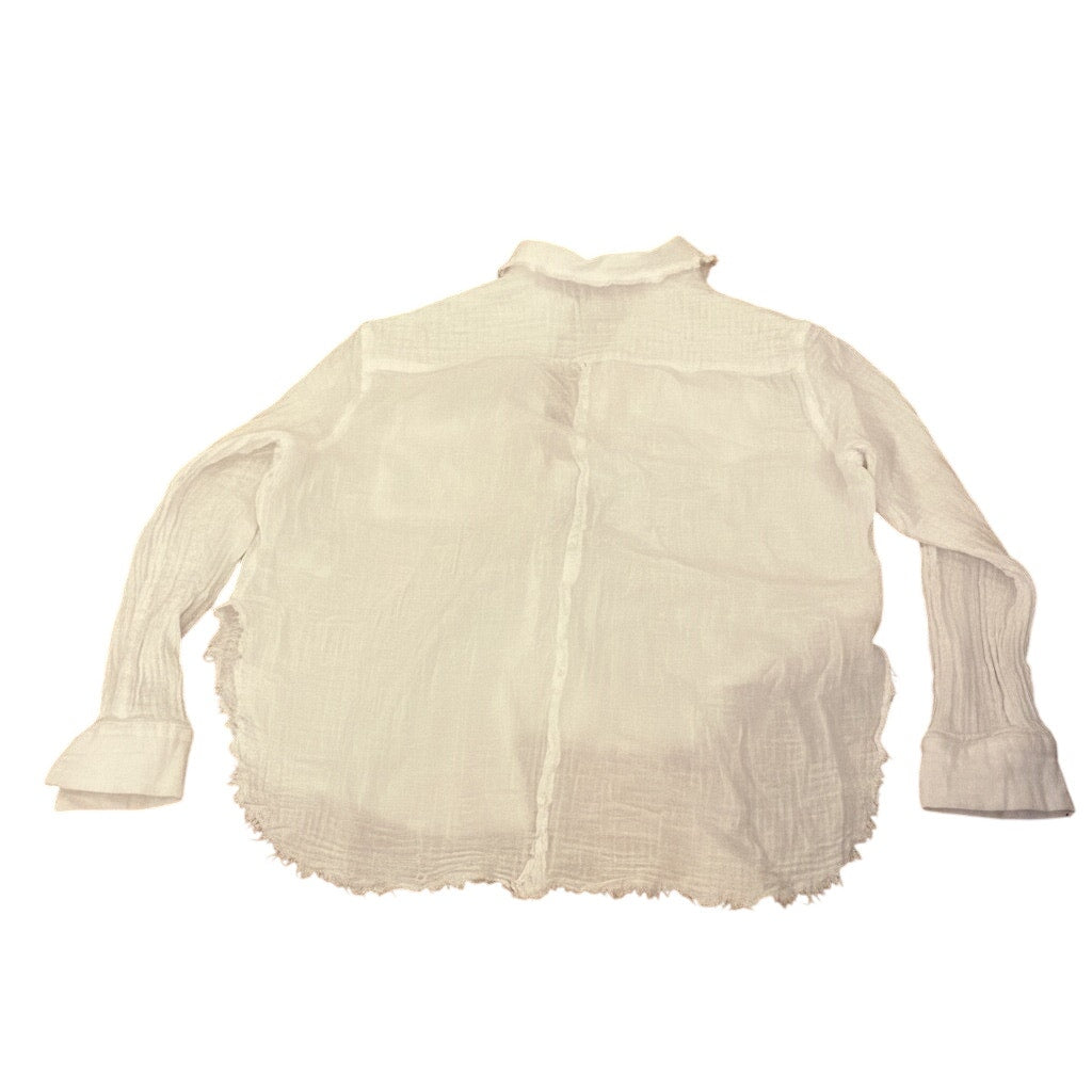 Urban Outfitters Gauze Cotton White Blouse Top Frayed Bottom Size Small