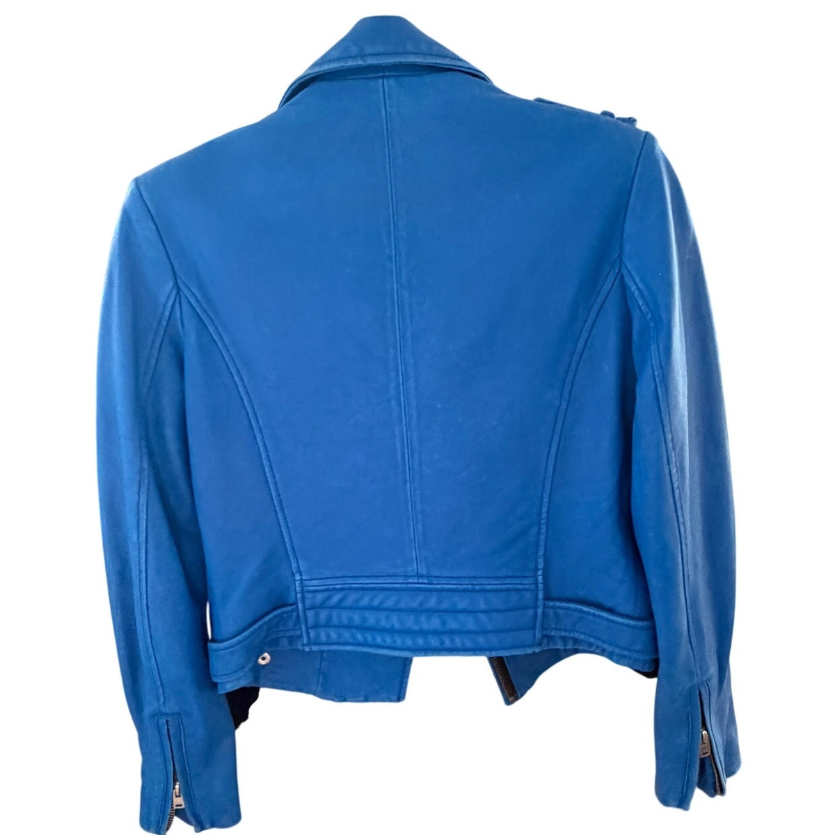 IRO Cobalt Blue Luigaspe Leather Moto Jacket FR 40 / US 8