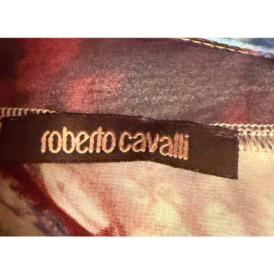 Roberto Cavalli Blue Snake-Print Top Blouse Size S