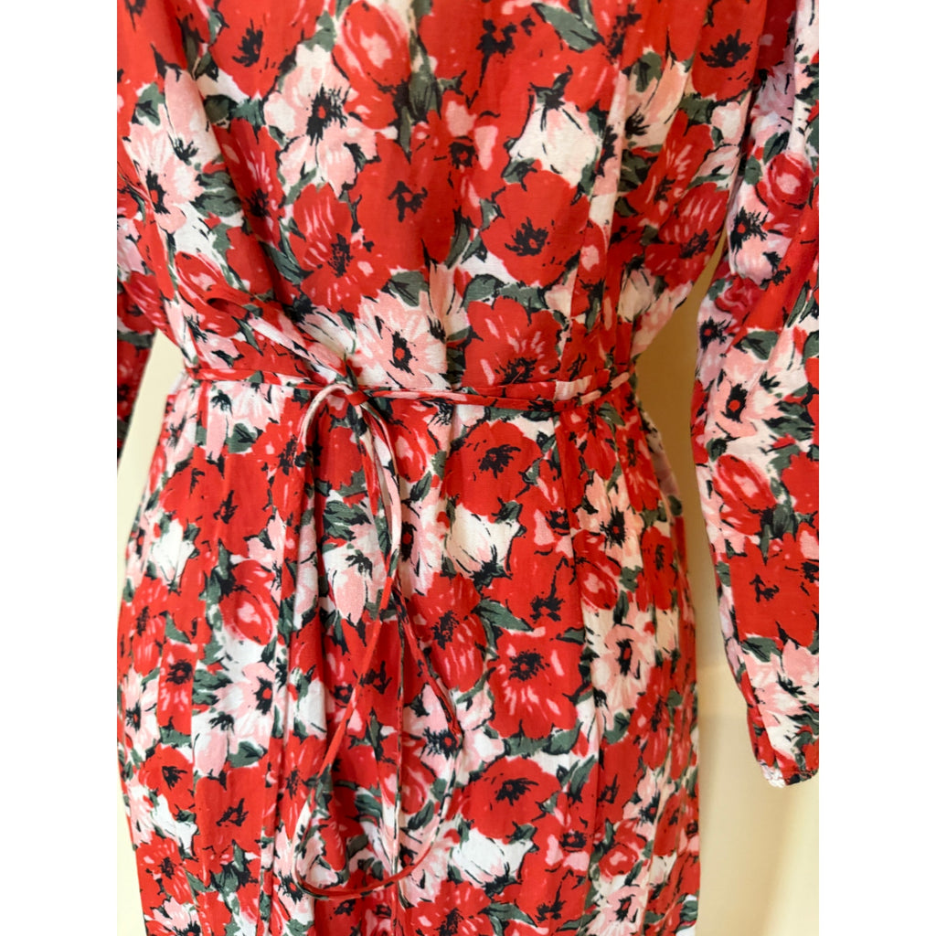 Rixo London Red Floral Cotton Wrap Dress Lightweight - Medium