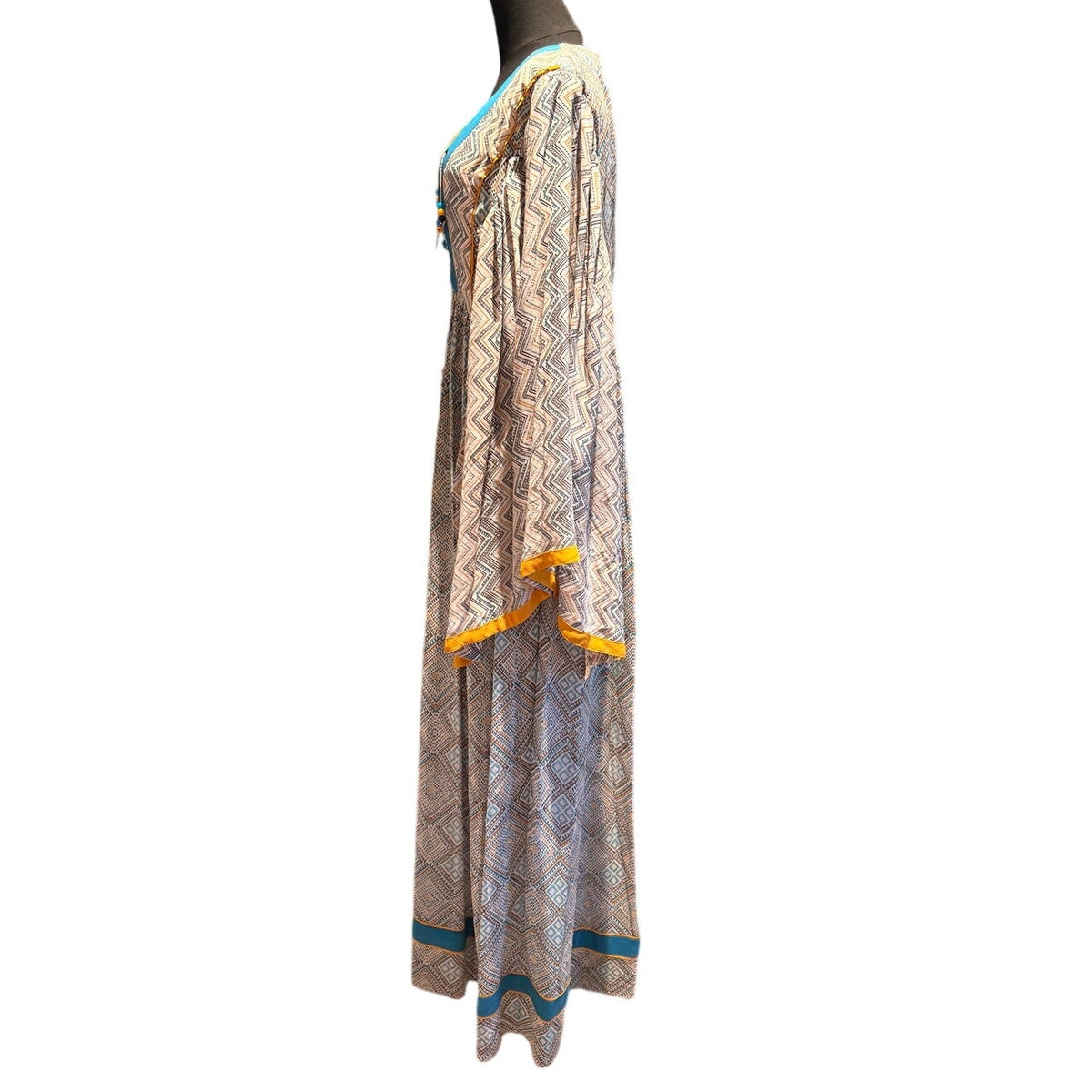 Talitha Jasmin Silk Lace-Up Printed Maxi Dress in Ivory Size S