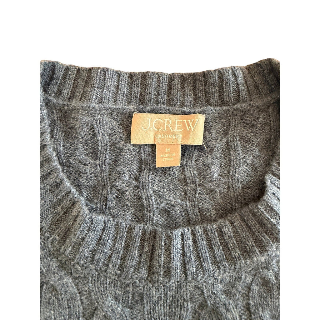 J.Crew Heathered Blue Cashmere Cable Knit Crewneck Sweater - Medium