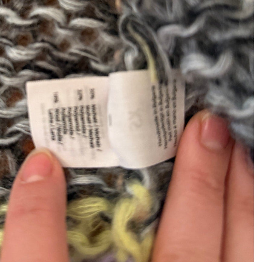 Maiami Galore Big Cardigan Hand-Knit Mohair Wool Multicolor Stripe Open Front XS